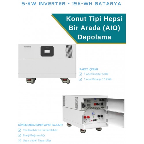 Huntkey Güneş Enerjisi Depolama Sistemi 5kw Inverter + 15KWH Batarya